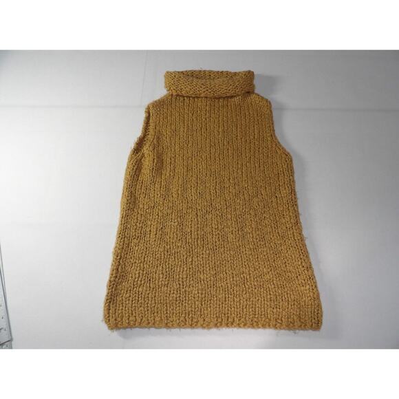 Express World Brand Handknit Wool Sweater Medium Tank Mock Neck Sleeveless Tan - Picture 9 of 11